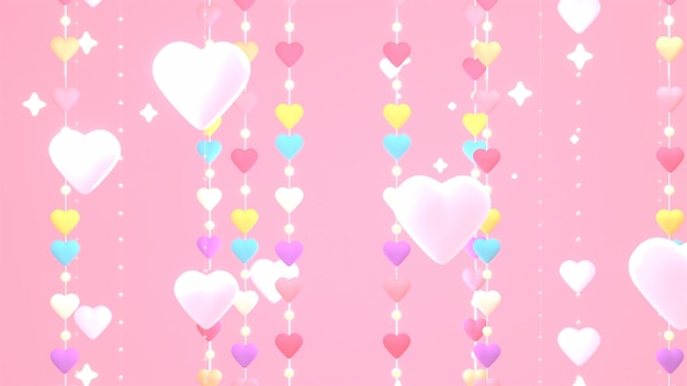 Luces de cadena de corazón renderizado 3d sobre fondo rosa