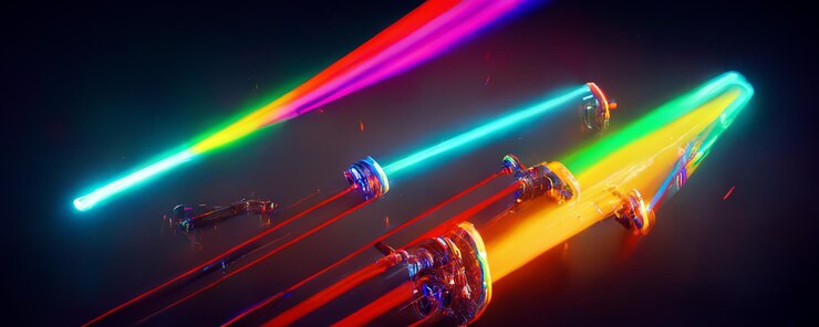Foto las luces de colores brillantes brillan intensamente en un ai generativo de fondo oscuro