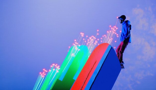 Foto luces de colores brillantes se muestran en un poste alto ai generativo