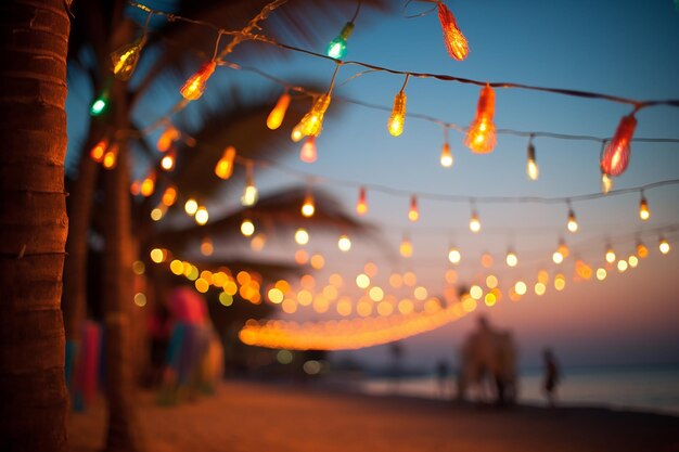 Luces de colores en la fiesta de la playa de Bokeh