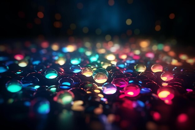 Luces de colores de fondo bokeh de año nuevo en un ai generativo de fondo abstracto de neón brillante oscuro