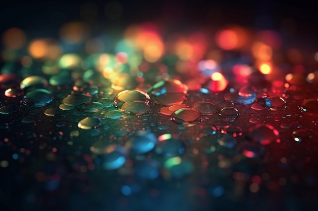 Luces de colores de fondo bokeh de año nuevo en un ai generativo de fondo abstracto de neón brillante oscuro