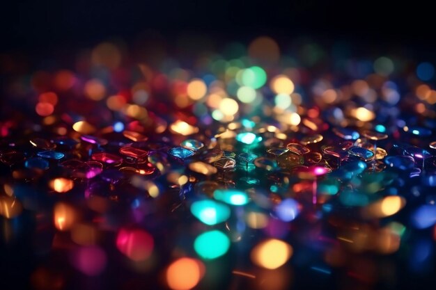 Luces de colores de fondo bokeh de año nuevo en un fondo abstracto de neón brillante oscuro