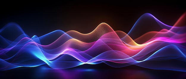 Luces de colores en un fondo negro con ondas de gradiente