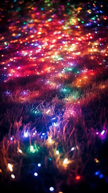 Foto luces de colores en la hierba por la noche