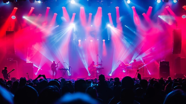 Luces coloridas y público en el escenario del concierto