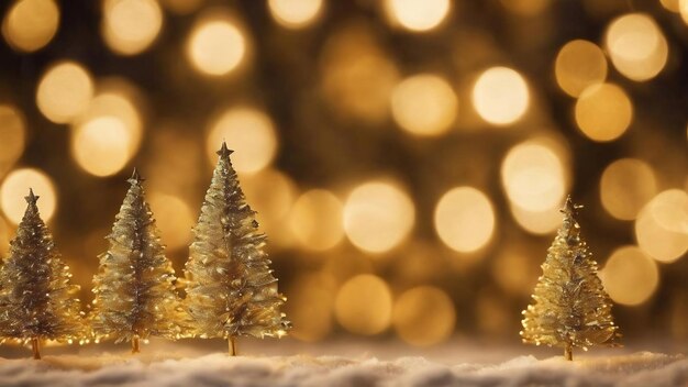 Foto luces desenfocadas del fondo dorado del árbol de navidad