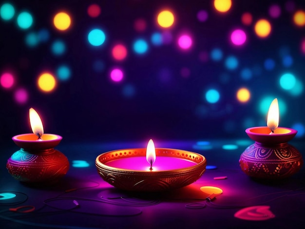 Las luces de Diwali están decoradas con flores y pequeñas velas encendidas.