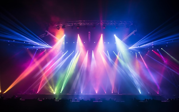 Luces de escenario en equipos de iluminación de conciertos con haces multicolores