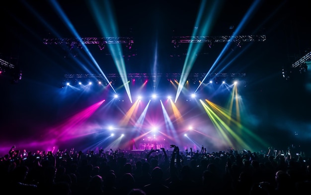 Luces de escenario en equipos de iluminación de conciertos con haces multicolores