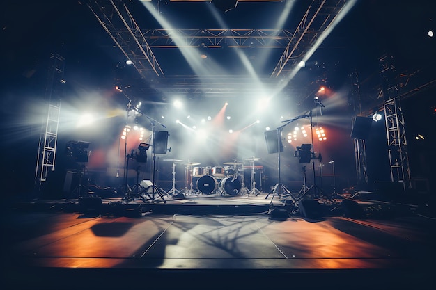 Luces de escenario y focos en un escenario de concierto Equipo de iluminación.