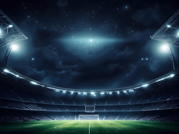 Luces del estadio contra el fondo oscuro del cielo nocturno Luces de partidos de fútbol