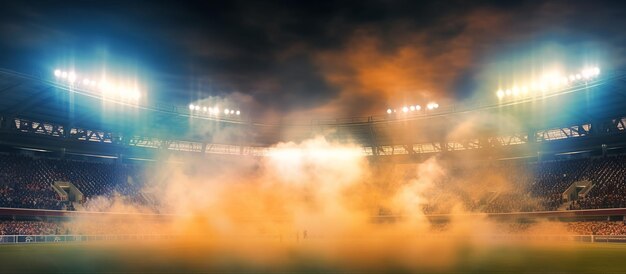 luces del estadio y humo