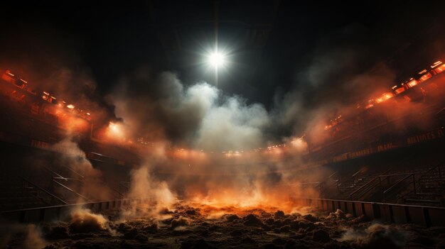 luces del estadio y humo