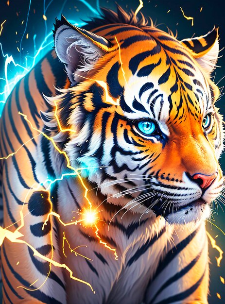 Foto luces de estilo mágico de tigre de bengala generadas con ia