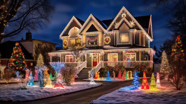 Las luces festivas de la casa de Navidad