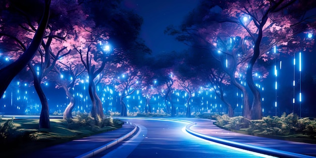 Luces LED en árboles en un parque o calle