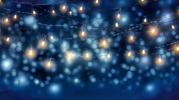 Luces de Navidad en fondo bokeh azul Decoración festiva