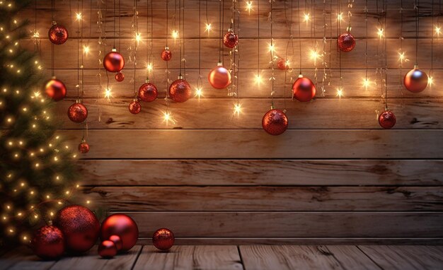 luces de Navidad en una pared de madera