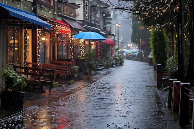 Luces navideñas en un barrio nevado