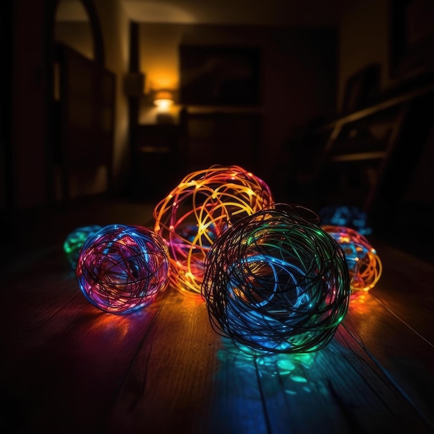 Luces navideñas en un cuarto oscuro