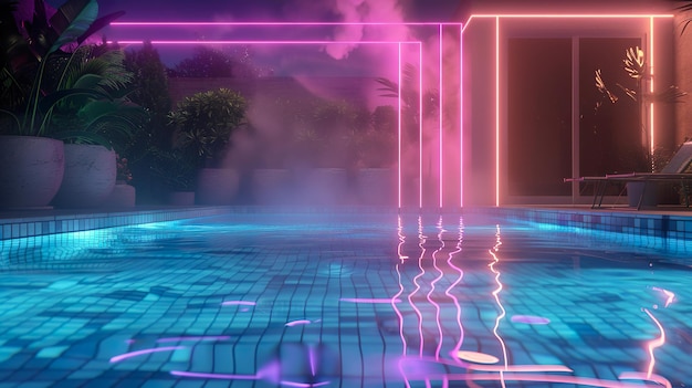 Luces de neón en una fiesta moderna en la piscina