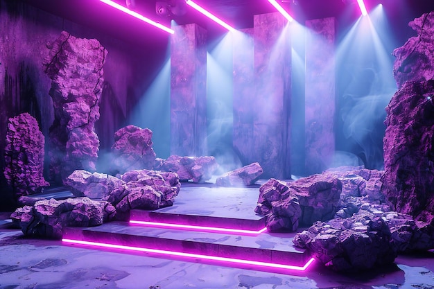 Luces de neón y piedras en rosa de alta calidad y alta resolución