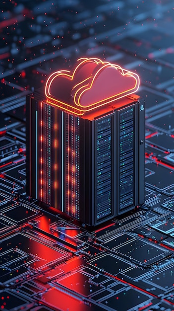 Las luces de neón del servidor de nube de renderización 3D