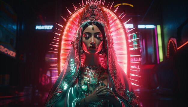 Foto las luces de neón de la virgen guadalupe luces vívidas