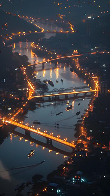 Luces nocturnas de la ciudad en puentes