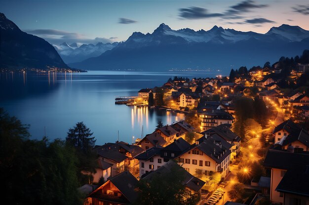 Foto luces nocturnas distrito de los lagos de suiza