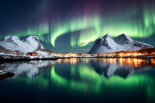 las luces del norte se reflejan en el agua