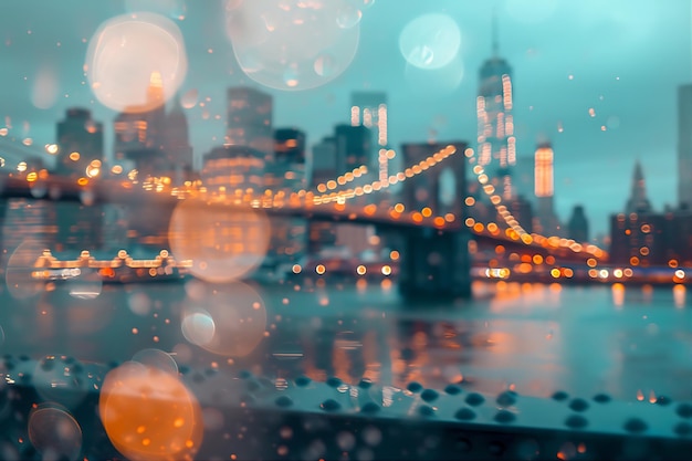 Foto las luces parpadean sobre el puente de brooklyn