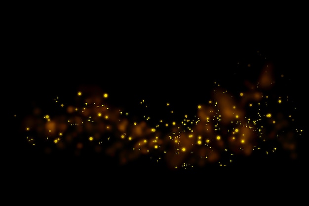 Foto las luces de las partículas del brillo del oro se arrastran y bokeh en un fondo negro.