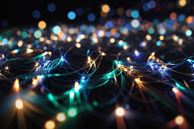 Luces pequeñas de fibra óptica borrosas