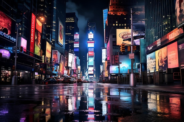 Luces de Times Square en fotografía nocturna.
