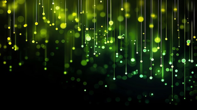 Luces verdes y amarillas abstractas cayendo sobre un fondo negro