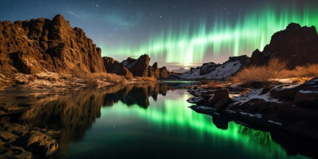 Foto luces verdes sobre un lago