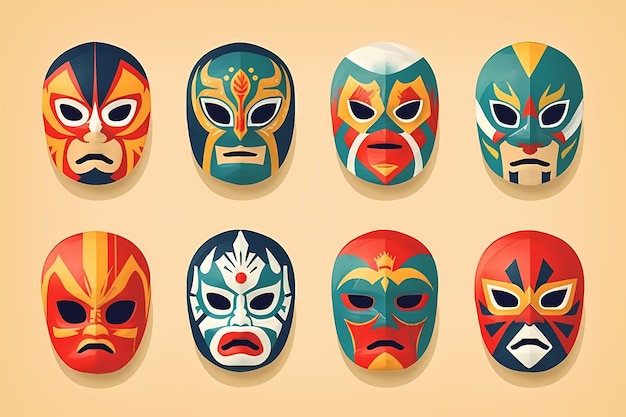 Lucha libre conjunto de ícones de máscaras de luta livre luchador mexicano  generative ai