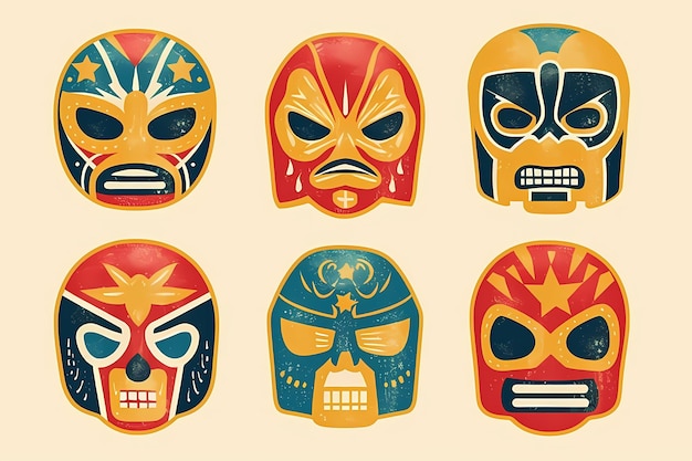 Lucha libre conjunto de iconos de máscaras de lucha libre mexicana luchador Generative Ai