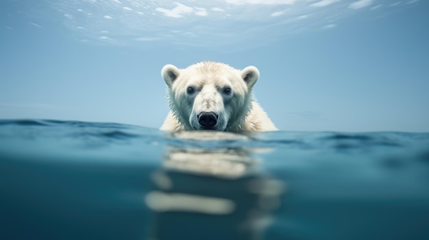 Foto lucha de un magnífico oso polar en el agua.