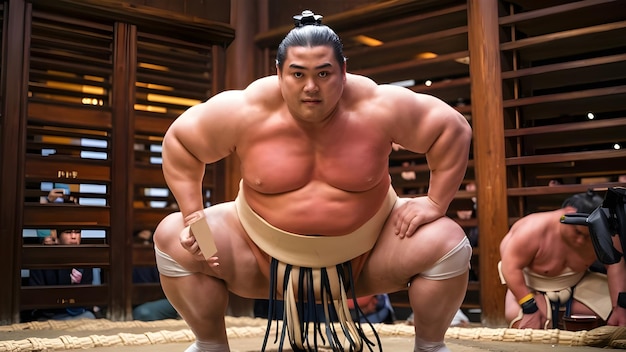 Un luchador japonés posando antes de la batalla