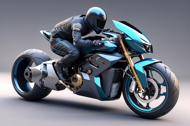 Foto luchador musulmán futurista con la motocicleta de combate más rápida con tecnología avanzada