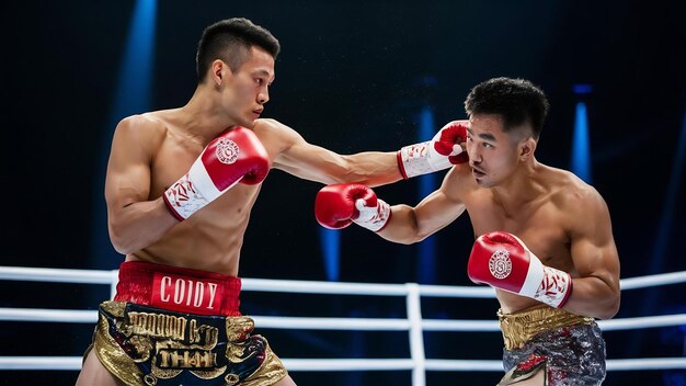 Foto los luchadores de boxeo muay thai