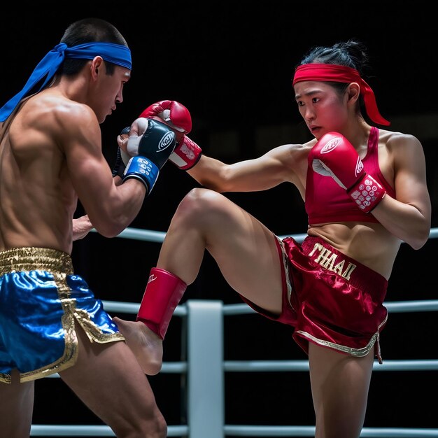 Foto los luchadores de boxeo muay thai