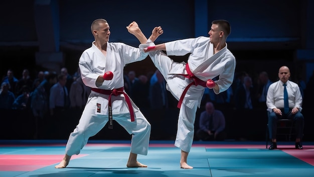 Foto los luchadores de karate en el campeonato de lucha de tatami
