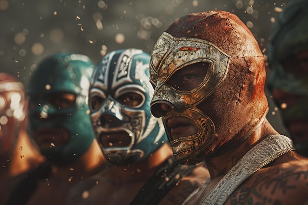 Luchadores mexicanos com máscaras de lucha libre