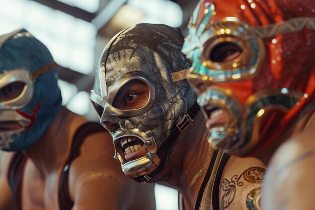 Luchadores mexicanos com máscaras de lucha libre