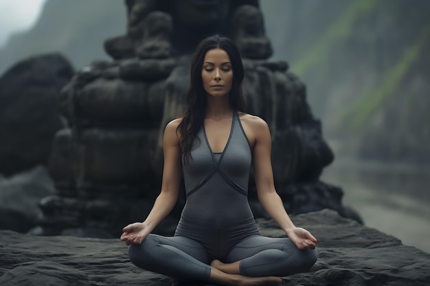 Luchando por perfeccionar su pranayama de una joven practicando yoga