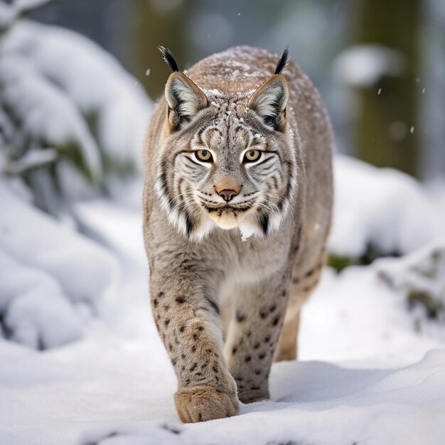 Luchs läuft auf Schnee